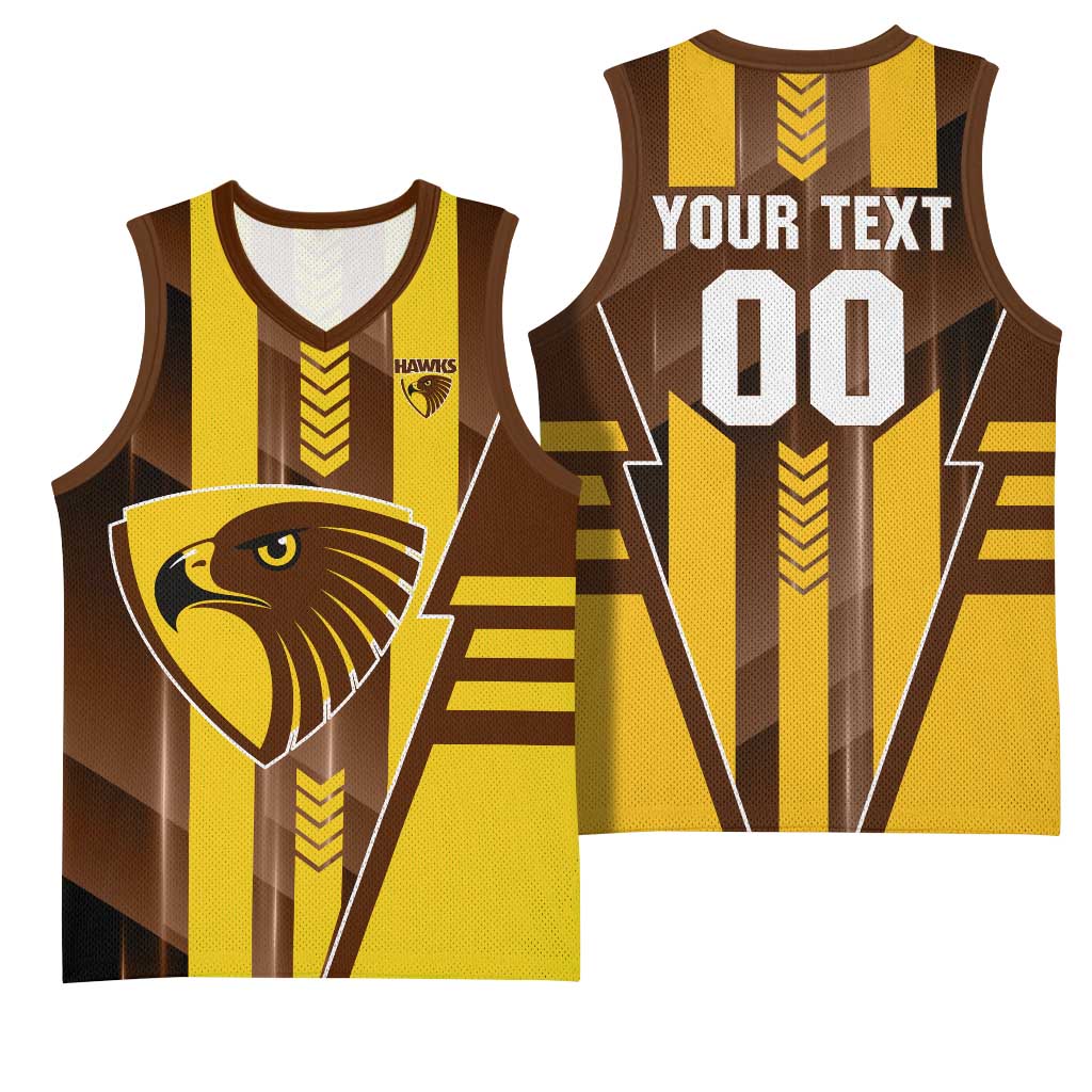 Personalized Hawthorn Hawks Basketball Jersey Modern Geometric Sports Graphic Style