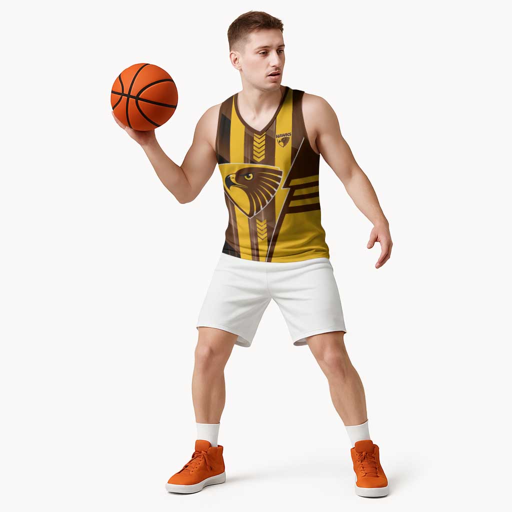 Personalized Hawthorn Hawks Basketball Jersey Modern Geometric Sports Graphic Style