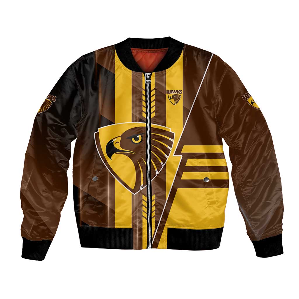 Personalized Hawthorn Hawks Bomber Jacket Modern Geometric Sports Graphic Style