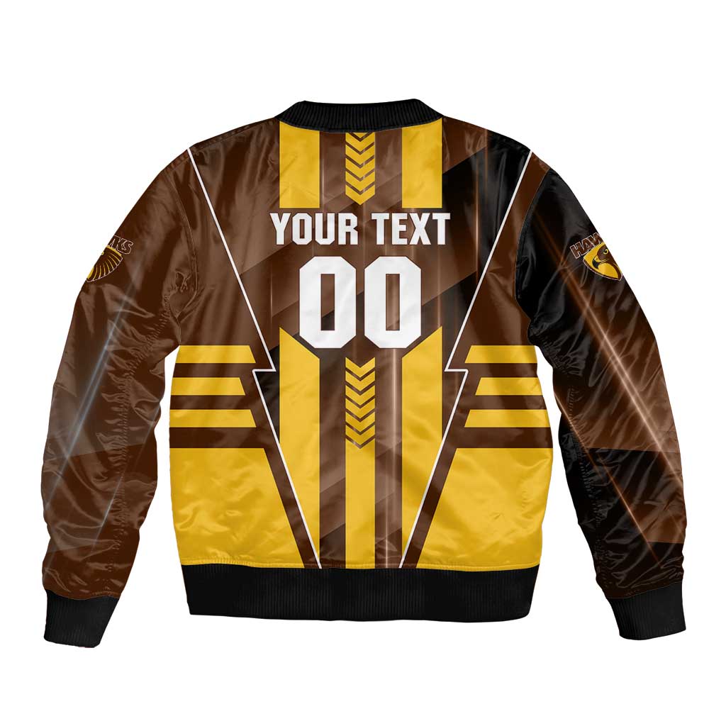 Personalized Hawthorn Hawks Bomber Jacket Modern Geometric Sports Graphic Style