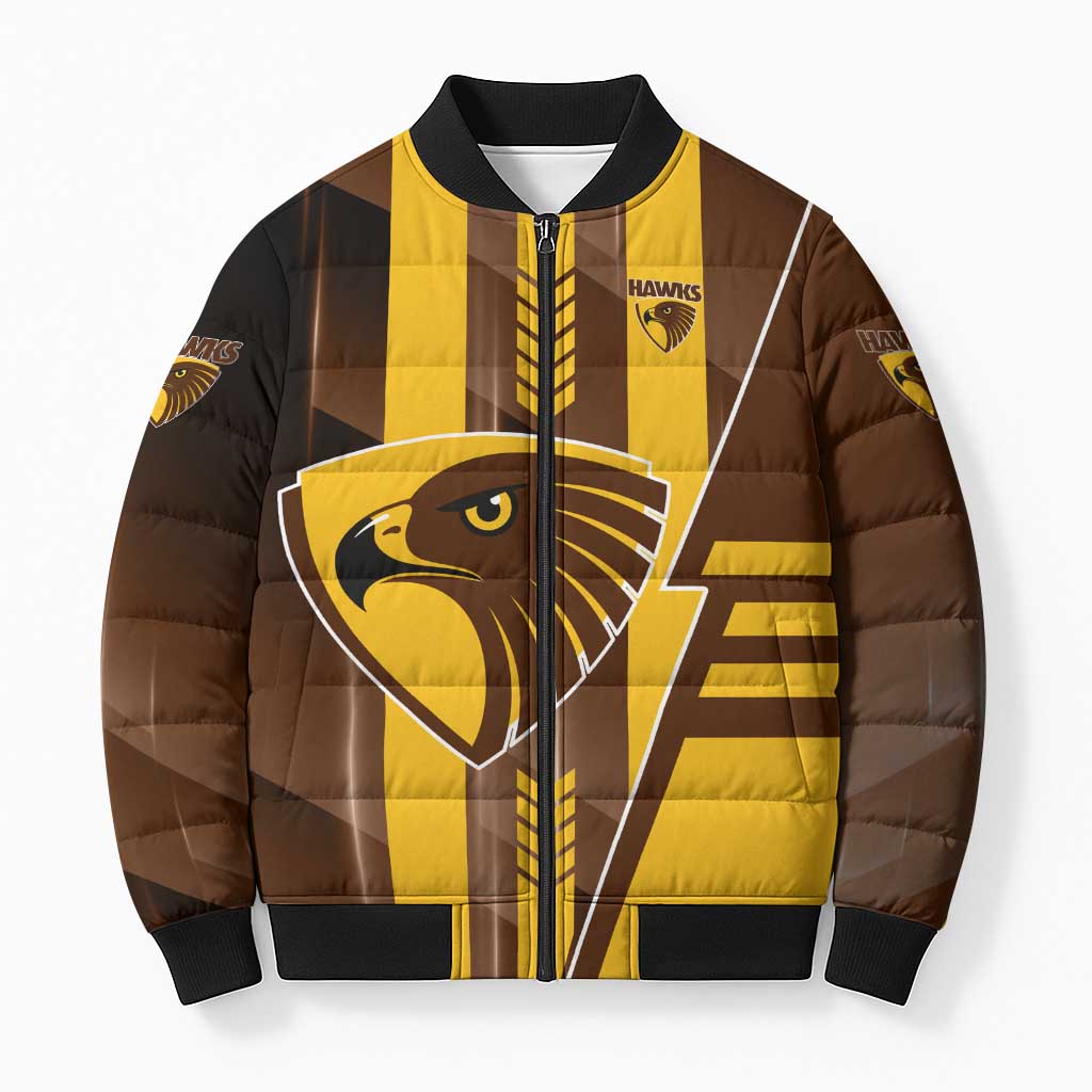 Personalized Hawthorn Hawks Bomber Puffer Jacket Modern Geometric Sports Graphic Style