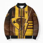 Personalized Hawthorn Hawks Bomber Puffer Jacket Modern Geometric Sports Graphic Style