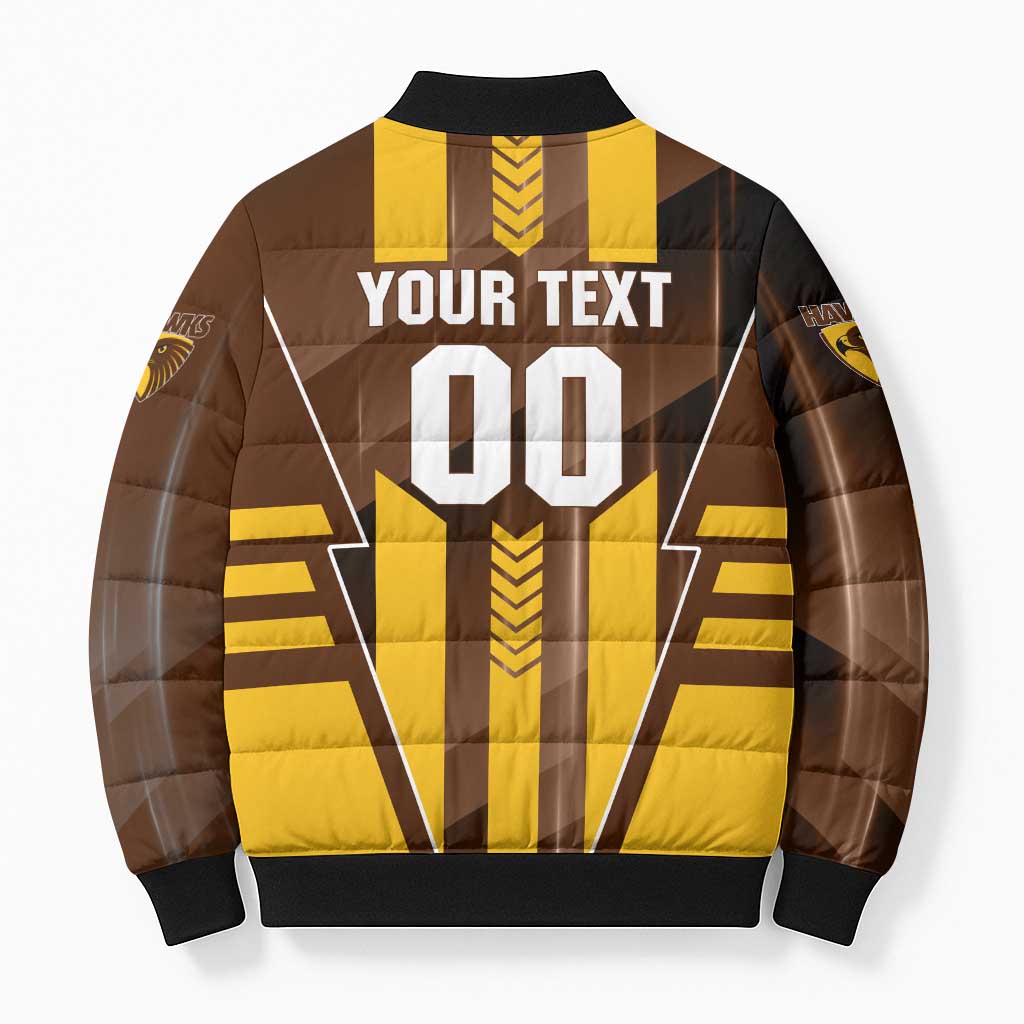 Personalized Hawthorn Hawks Bomber Puffer Jacket Modern Geometric Sports Graphic Style