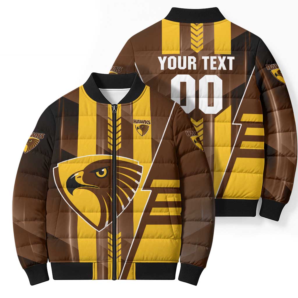 Personalized Hawthorn Hawks Bomber Puffer Jacket Modern Geometric Sports Graphic Style