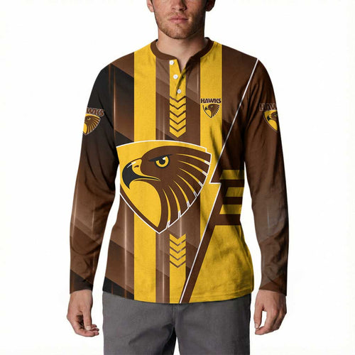 Personalized Hawthorn Hawks Button Sweatshirt Modern Geometric Sports Graphic Style