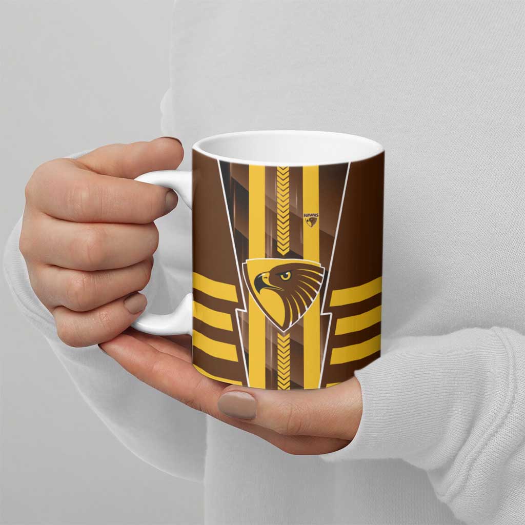 Personalized Hawthorn Hawks Ceramic Mug Modern Geometric Sports Graphic Style