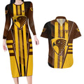 Personalized Hawthorn Hawks Couples Matching Long Sleeve Bodycon Dress and Hawaiian Shirt Modern Geometric Sports Graphic Style