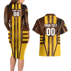 Personalized Hawthorn Hawks Couples Matching Long Sleeve Bodycon Dress and Hawaiian Shirt Modern Geometric Sports Graphic Style