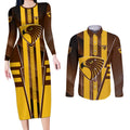 Personalized Hawthorn Hawks Couples Matching Long Sleeve Bodycon Dress and Long Sleeve Button Shirt Modern Geometric Sports Graphic Style