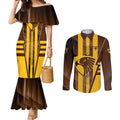 Personalized Hawthorn Hawks Couples Matching Mermaid Dress and Long Sleeve Button Shirt Modern Geometric Sports Graphic Style