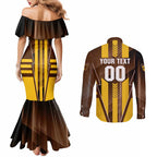 Personalized Hawthorn Hawks Couples Matching Mermaid Dress and Long Sleeve Button Shirt Modern Geometric Sports Graphic Style