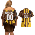 Personalized Hawthorn Hawks Couples Matching Off Shoulder Short Dress and Hawaiian Shirt Modern Geometric Sports Graphic Style