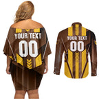 Personalized Hawthorn Hawks Couples Matching Off Shoulder Short Dress and Long Sleeve Button Shirt Modern Geometric Sports Graphic Style