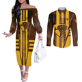 Personalized Hawthorn Hawks Couples Matching Off The Shoulder Long Sleeve Dress and Long Sleeve Button Shirt Modern Geometric Sports Graphic Style