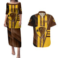 Personalized Hawthorn Hawks Couples Matching Puletasi and Hawaiian Shirt Modern Geometric Sports Graphic Style