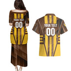 Personalized Hawthorn Hawks Couples Matching Puletasi and Hawaiian Shirt Modern Geometric Sports Graphic Style