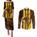 Personalized Hawthorn Hawks Couples Matching Puletasi and Long Sleeve Button Shirt Modern Geometric Sports Graphic Style