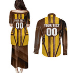 Personalized Hawthorn Hawks Couples Matching Puletasi and Long Sleeve Button Shirt Modern Geometric Sports Graphic Style