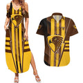 Personalized Hawthorn Hawks Couples Matching Summer Maxi Dress and Hawaiian Shirt Modern Geometric Sports Graphic Style