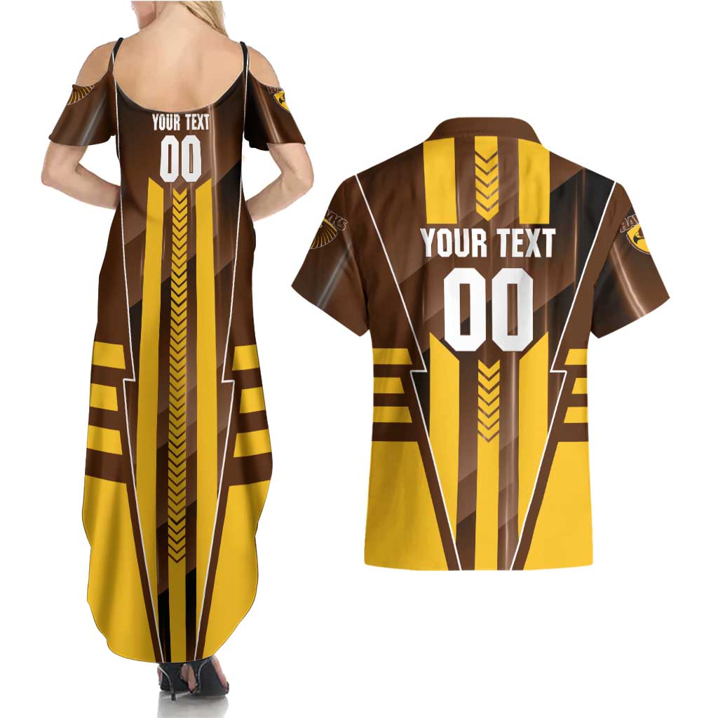 Personalized Hawthorn Hawks Couples Matching Summer Maxi Dress and Hawaiian Shirt Modern Geometric Sports Graphic Style
