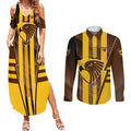 Personalized Hawthorn Hawks Couples Matching Summer Maxi Dress and Long Sleeve Button Shirt Modern Geometric Sports Graphic Style