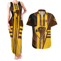 Personalized Hawthorn Hawks Couples Matching Tank Maxi Dress and Hawaiian Shirt Modern Geometric Sports Graphic Style