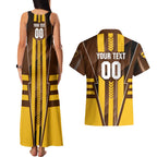 Personalized Hawthorn Hawks Couples Matching Tank Maxi Dress and Hawaiian Shirt Modern Geometric Sports Graphic Style