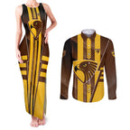 Personalized Hawthorn Hawks Couples Matching Tank Maxi Dress and Long Sleeve Button Shirt Modern Geometric Sports Graphic Style