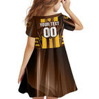 Personalized Hawthorn Hawks Family Matching Long Sleeve Bodycon Dress and Hawaiian Shirt Modern Geometric Sports Graphic Style