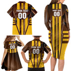 Personalized Hawthorn Hawks Family Matching Long Sleeve Bodycon Dress and Hawaiian Shirt Modern Geometric Sports Graphic Style