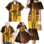 Personalized Hawthorn Hawks Family Matching Mermaid Dress and Hawaiian Shirt Modern Geometric Sports Graphic Style