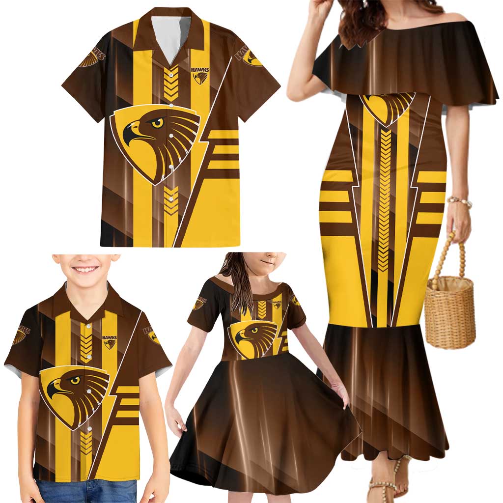 Personalized Hawthorn Hawks Family Matching Mermaid Dress and Hawaiian Shirt Modern Geometric Sports Graphic Style