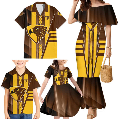 Personalized Hawthorn Hawks Family Matching Mermaid Dress and Hawaiian Shirt Modern Geometric Sports Graphic Style