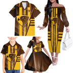Personalized Hawthorn Hawks Family Matching Off The Shoulder Long Sleeve Dress and Hawaiian Shirt Modern Geometric Sports Graphic Style
