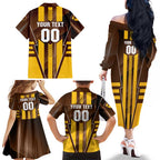 Personalized Hawthorn Hawks Family Matching Off The Shoulder Long Sleeve Dress and Hawaiian Shirt Modern Geometric Sports Graphic Style