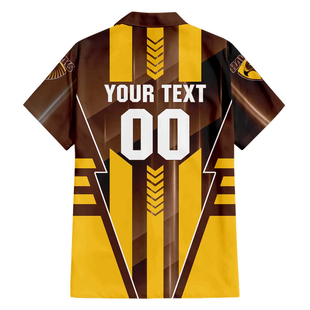 Personalized Hawthorn Hawks Family Matching Off Shoulder Maxi Dress and Hawaiian Shirt Modern Geometric Sports Graphic Style