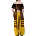 Personalized Hawthorn Hawks Family Matching Off Shoulder Maxi Dress and Hawaiian Shirt Modern Geometric Sports Graphic Style