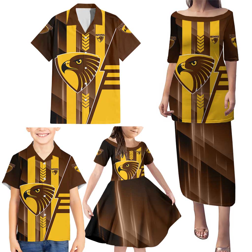 Personalized Hawthorn Hawks Family Matching Puletasi and Hawaiian Shirt Modern Geometric Sports Graphic Style