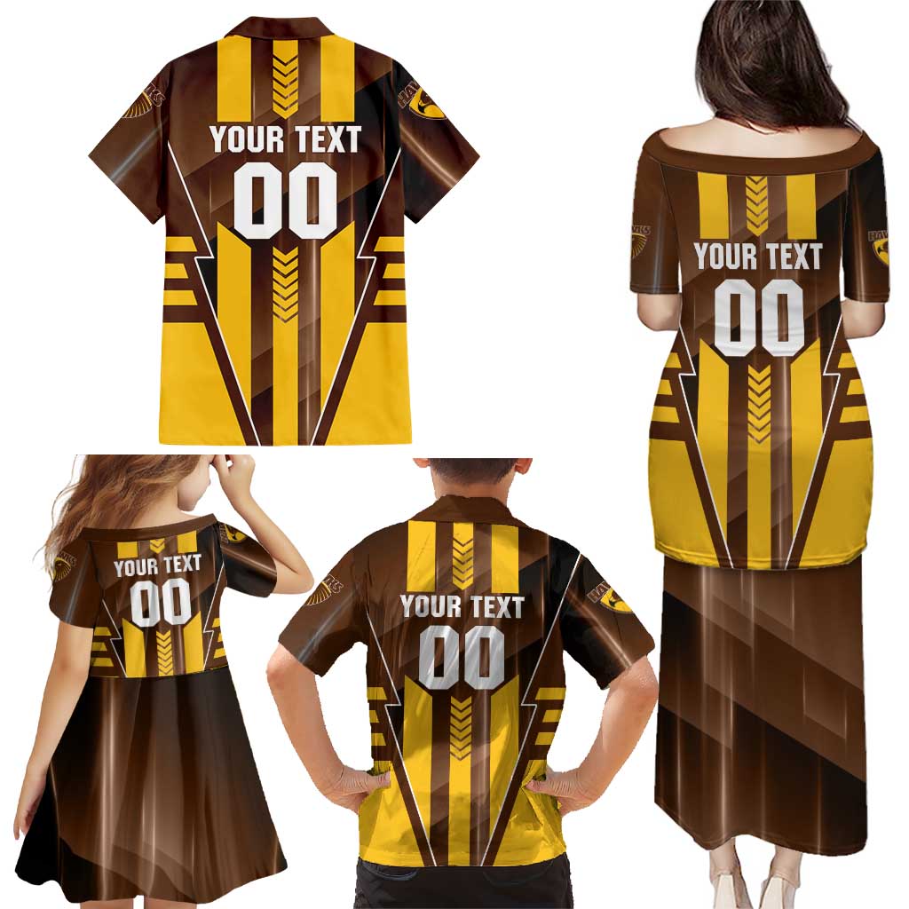 Personalized Hawthorn Hawks Family Matching Puletasi and Hawaiian Shirt Modern Geometric Sports Graphic Style