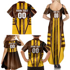 Personalized Hawthorn Hawks Family Matching Summer Maxi Dress and Hawaiian Shirt Modern Geometric Sports Graphic Style
