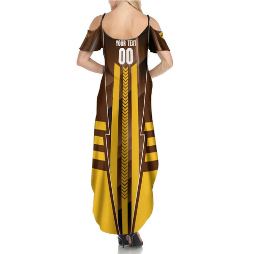Personalized Hawthorn Hawks Family Matching Summer Maxi Dress and Hawaiian Shirt Modern Geometric Sports Graphic Style