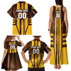 Personalized Hawthorn Hawks Family Matching Tank Maxi Dress and Hawaiian Shirt Modern Geometric Sports Graphic Style