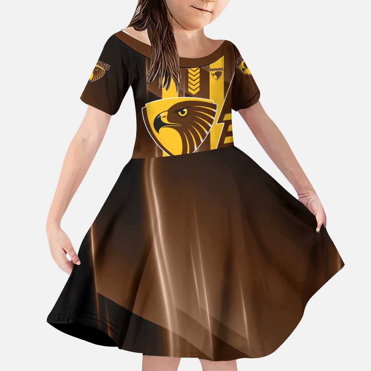 Personalized Hawthorn Hawks Kid Short Sleeve Dress Modern Geometric Sports Graphic Style