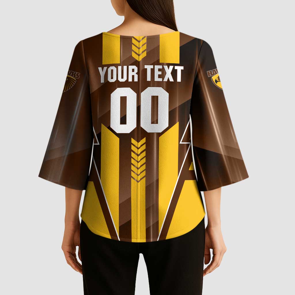 Personalized Hawthorn Hawks Kimono Sleeve Blouse Modern Geometric Sports Graphic Style