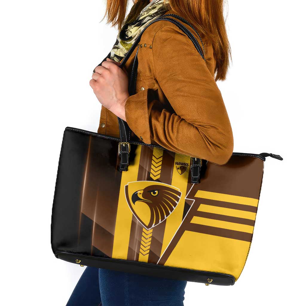 Hawthorn Hawks Leather Tote Bag Modern Geometric Sports Graphic Style