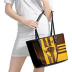 Hawthorn Hawks Leather Tote Bag Modern Geometric Sports Graphic Style