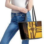 Hawthorn Hawks Leather Tote Bag Modern Geometric Sports Graphic Style