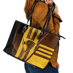 Hawthorn Hawks Leather Tote Bag Modern Geometric Sports Graphic Style