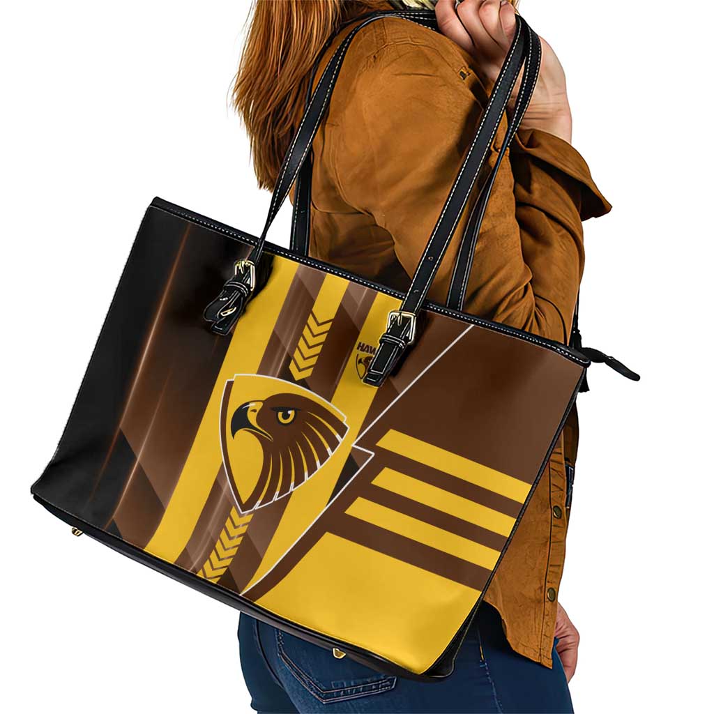 Hawthorn Hawks Leather Tote Bag Modern Geometric Sports Graphic Style