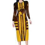 Personalized Hawthorn Hawks Long Sleeve Bodycon Dress Modern Geometric Sports Graphic Style